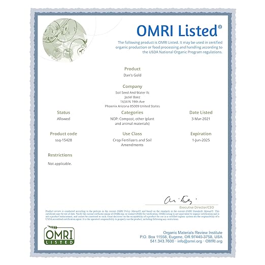 Soil Seed & Water Dan’s Gold Organic Dairy Compost – Rich, Aged Compost for Garden Beds, Raised Beds & Soil Enrichment - OMRI Listed Organic Fertilizer