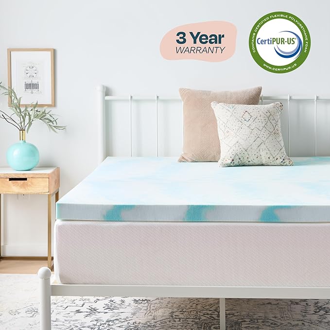Linenspa 3 Inch Gel Swirl Memory Foam Mattress Topper – Cooling Gel Infused – Pressure Relieving Bed Topper - Mattress Pad – CertiPUR Certified - California King Size