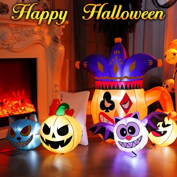 Halloween Inflatable Decorations Outdoor, 5.3FT Inflatable Joker Owl Pumpkin Cat Scary Halloween Decorations, Indoor Outdoor Spooky Blow Up Yard Decorations for Garden Party Holiday Lawn Office Decor