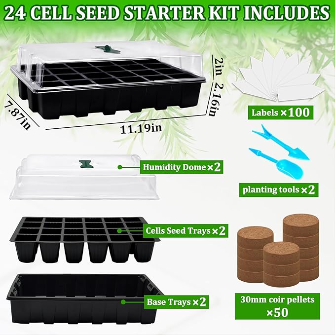 Halatool 2 Pack Seed Starter Trays with 50 Pcs Coco Pellets, Greenhouse Indoor Seed Germination System for Herbs Vegetables Flowers, Seed Starter Kit