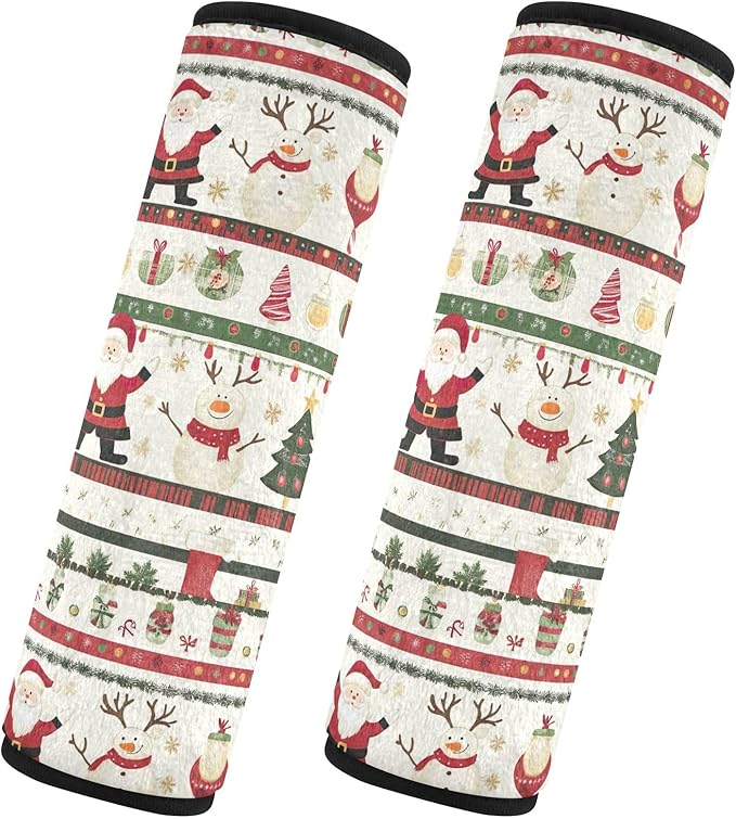 Cute Christmas Santa Claus Snowman Seat Belt Covers 2 Pack Comfortable Car Seat Strap Pads Shoulder Pad Auto Interior Accessories for Adults Kids