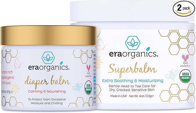Era Organics Baby Healing Ointment & Diaper Balm – Organic Baby Balm for Eczema, Cradle Cap & Sensitive Skin + Organic Diaper Ointment – Moisturizing Relief for Dry, Irritated Skin (4 oz + 2 oz)