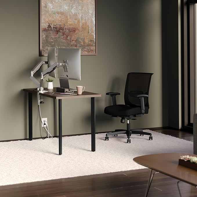 HON Coze Home Office Desks, Sturdy Table Computer Desk, 42", Walnut Top, Black Base