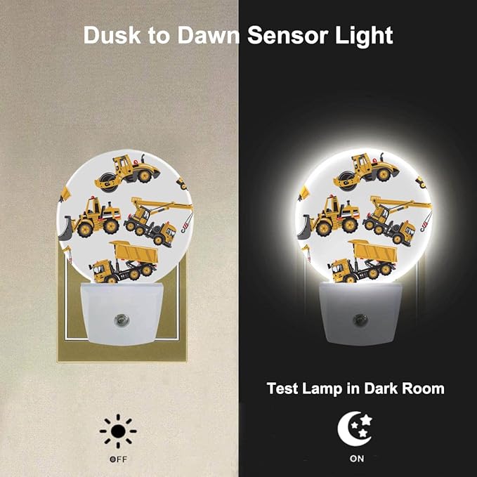 EKOBLA Construction Truck Plug-in Night Light, Excavator & Bulldozer Cartoon LED Nightlight for Teen Boys Bedroom, 0.5W Sleep Friendly
