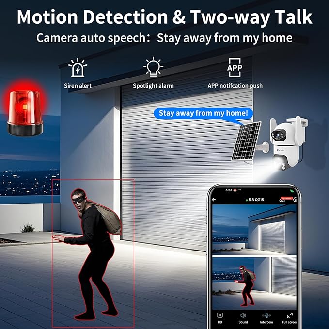 Solar Security Cameras Outdoor Wireless,Cameras for Home Security with Dual Lens,360° View Pan/Tilt,Color Night Vision,2-Way Audio,SD/Cloud Storage,2.4GHz WiFi(2 Pack)