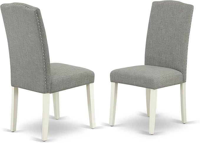 East West Furniture 1NDEN3-LWH-06 3 Piece Dining Table Set Contains a Rectangle Dinner Table with Dropleaf and 2 Dark Shitake Linen Fabric Upholstered Chairs, 30x48 Inch, Linen White