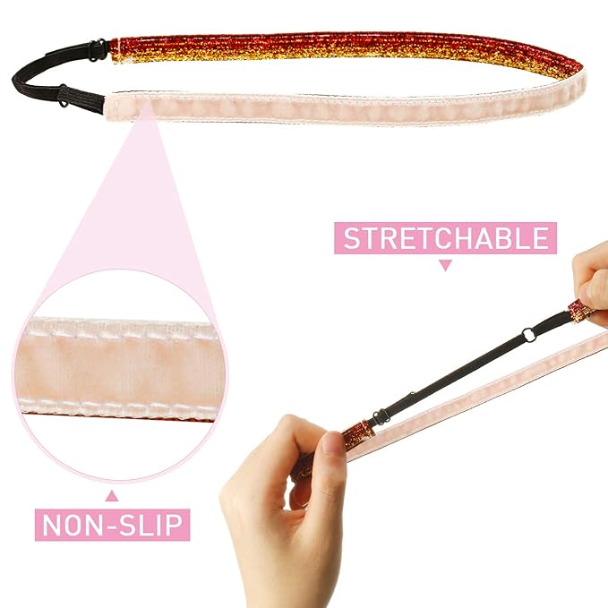 10 Pcs Glitter Non Slip Running Headbands Elastic Girls Sports Velvet Sparkly Fabric Stretchy Shiny Headbands Pack Workout Fashion Hair Accessories for Teen Girl Women Party Favors(0.4 Inches/ 1 cm)