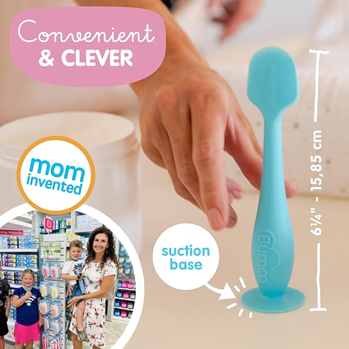 Bumco Baby Bum Brush - BPA-Free Diaper Cream Spatula with Suction Cup Base, Soft & Flexible Silicone, Wipe-Clean, Mom-Invented Diaper Bag Essentials (Blue)