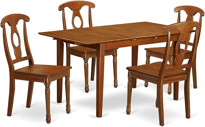 East West Furniture PSNA5-SBR-W 5 Piece Dining Room Furniture Set Includes a Rectangle Kitchen Table with Butterfly Leaf and 4 Dining Chairs, 32x60 Inch, Saddle Brown