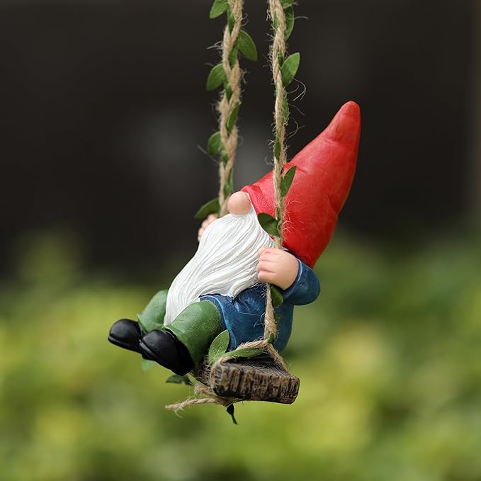 Garden Gnome on Swing Statue Decoration Figurine Ornament for Indoor Outdoor Home Patio Yard Lawn,Gift for Mom