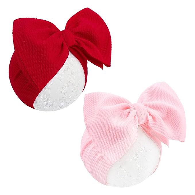 YanJie Baby Girl Headbands - Red Bow, Pink Toddler Headband, Nylon Hair Bows & Accessories for Newborn Girls & Infants 0-6 Months