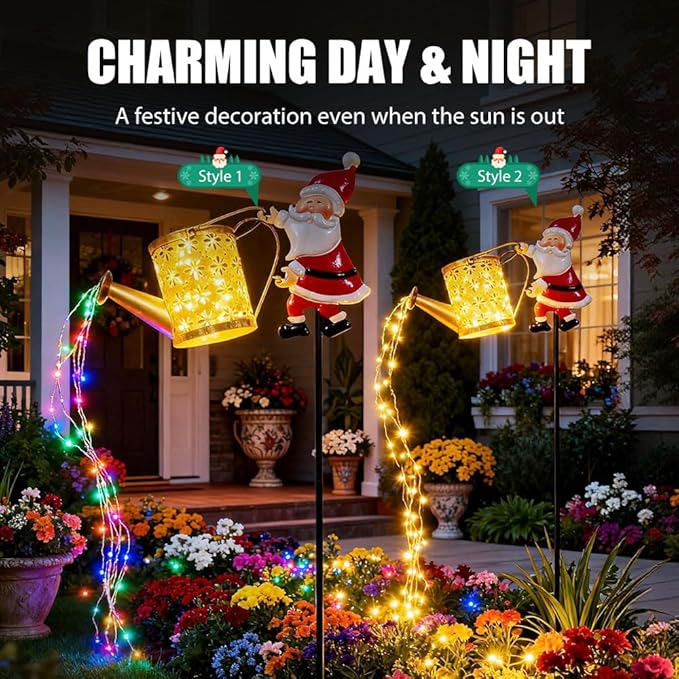 Christmas Solar Kettle Light, 2026 New Garden Lawn Decorative Light, Outdoor Hanging Solar Powered Santa Claus Watering Can with LED for Lawn Decorations (Colorful)