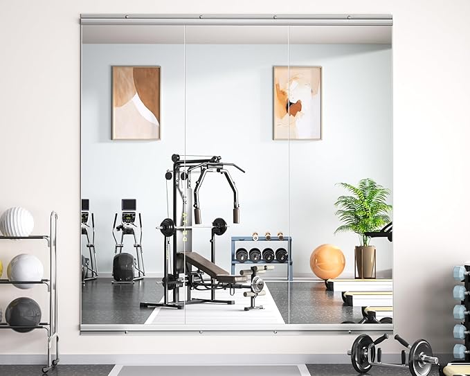 Hasipu Home Gym Mirror 55" L x 17" W - 2PCS Large Full Body Mirror for Yoga, Wall-Mounted Mirrors for Fitness, Garage, Dance Studio, 0.16in Tempered Glass Frameless