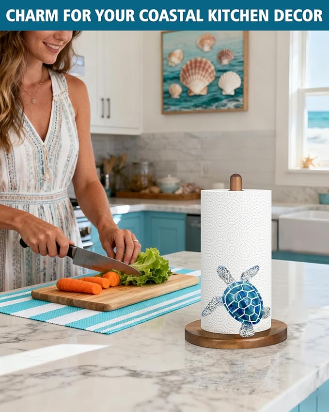 Beach House Decor, Turtle Coastal Grandma Decor for Home Kitchen & Bathroom, Turtle Gifts for Women, Funny Paper Towel Holder, Kitchen Accessories, Housewarming Gifts, Blue