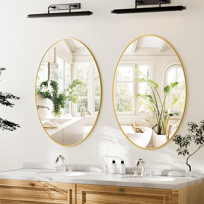 Koonmi Gold Oval Bathroom Mirror, 30"x48" Bathroom Vanity Mirror, Oval Mirror for Bedroom Living Room Entryway, Hangs Horizontal or Vertical