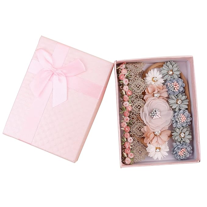 Baby Girl Floral Headband Nylon Flower Crown Elastic Hairband 3pcs Hair Accessories Gift for Girls (9572)