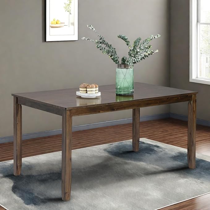 Dining Table for 4, Wooden Rectangular Kitchen Table with Natural Woodgrain Finish, 45.5" MDF Modern Dining Table with Solid Wood Tapered Legs and Rounded Corners, Easy Assembly, Walnut