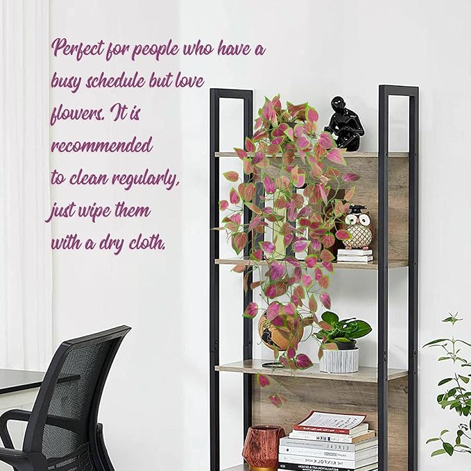LOYWREE 3 Pack Artificial Purple Ivy Hanging Vine Plants - Small Potted Long Trailing Cascading Foliage, Gothic Home Decor for Indoor/Outdoor, Office, Garden & Shelf (Black Pot Included)