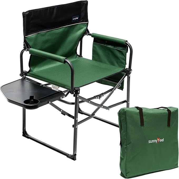 SUNNYFEEL Camping Directors Chair, Heavy Duty,Oversized Portable Folding Chair with Side Table, Pocket for Beach, Fishing,Trip,Picnic,Lawn,Concert Outdoor Foldable Camp Chairs