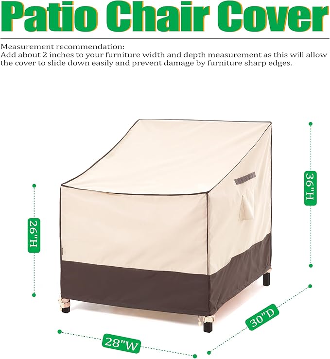 F&J Outdoors Waterproof UV Resistant Patio Dining/Adirondack Chair Cover, 28" W x 30" D x 36" H, 2Pack