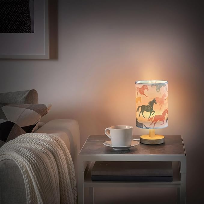 Bedside Table Lamp Vintage Animal Horse Nightstand Lamp with Wood Desk Lamps for Bedroom Living Room Nursery Office Home Decor