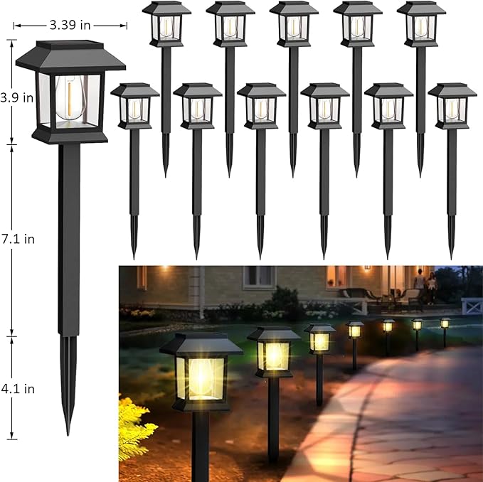 Greluna Solar Lights Outdoor,12 Pack 3000K Waterproof Auto On/Off Solar Pathway Lights for Your Garden, Landscape, Path, Yard, Patio, Driveway,Walkway Decor
