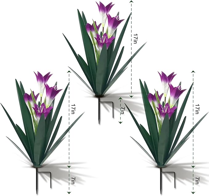 Homight Metal Agave Plant Outdoor Decoration Lily Mexican Yard Art Garden Gift Home Decor Hand Painted Metal Agave Garden Yard Statue, Outdoor Lawn Ornaments(3 Big Purple Lilies)
