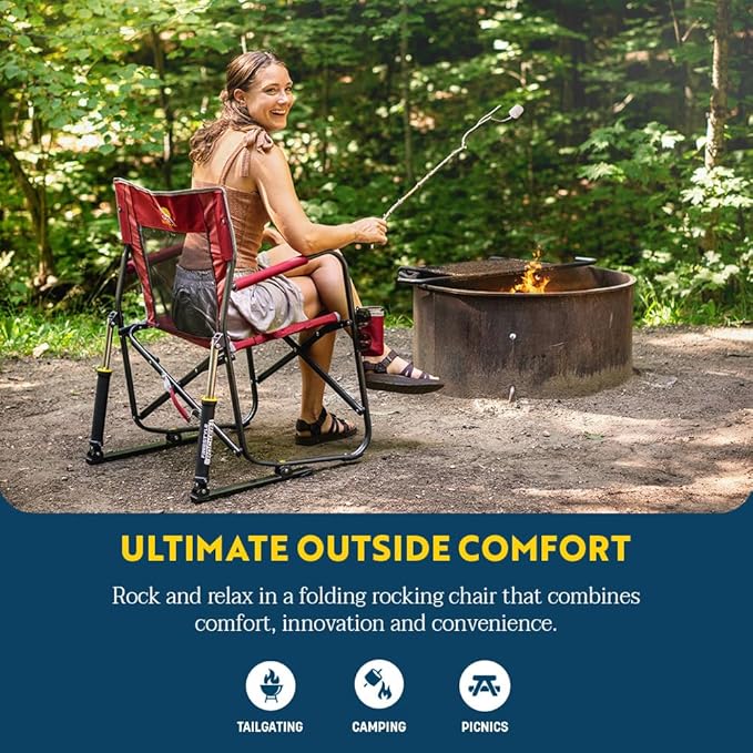GCI OUTDOOR Freestyle Rocker Camping Chair | Portable Folding Rocking Chair with Solid, Durable Armrests, Drink Holder & Comfortable Backrest — Royal Blue