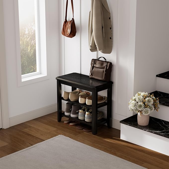Wood Shoe Rack Bench for Entryway, 2 Tier Shoe Rack for Front Door Entrance, Shoe Bench with Shoe Storage for Entryway, Bedroom, 23.6"