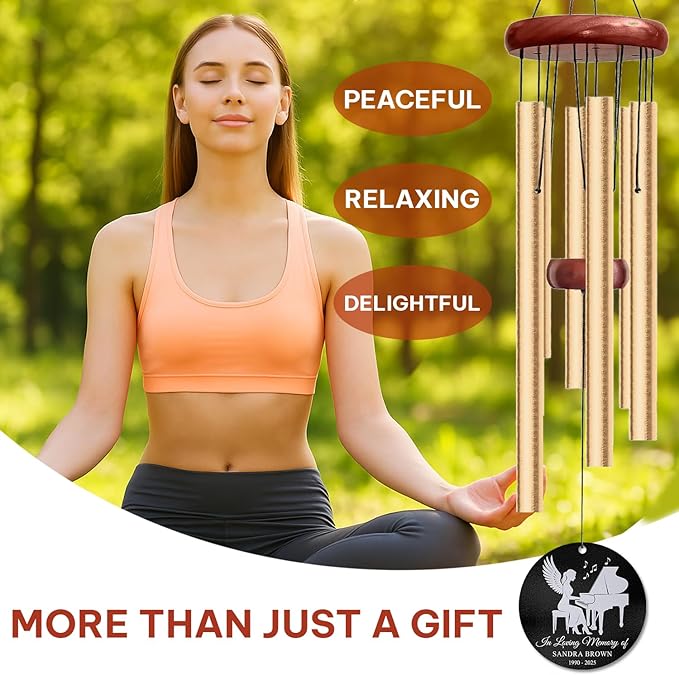 Personalized Piano Memorial Wind Chimes for Outdoors – Custom Name & Years Remembrance Gift for Music Enthusiasts – Soothing Bereavement Chimes – Sympathy Gifts for Comfort & Tribute Keepsakes