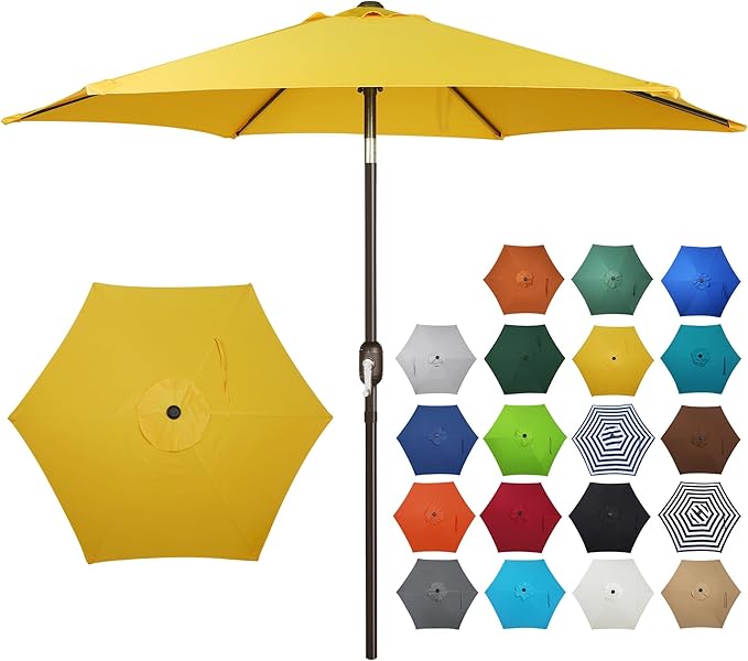 Blissun 7.5 ft Patio Umbrella, Yard Umbrella, Outdoor Market Umbrella with Push Button Tilt Crank, Yellow
