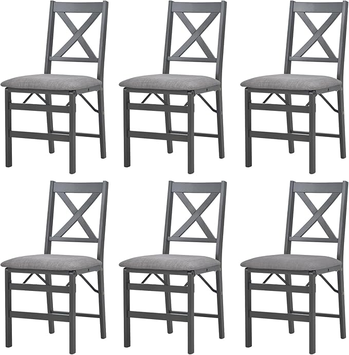 COLAMY Folding Dining Chairs Set of 6, Foldable Chairs with Padded Seats, Wood Folding Dining Room Chairs for Kitchen, Party, Camping, Dark Grey