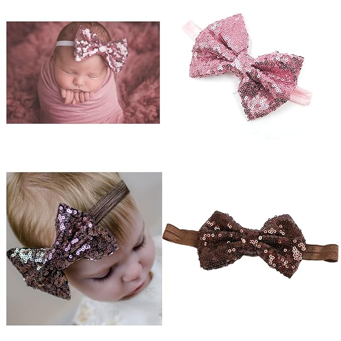 CellElection 15Pcs Baby Girls Headbands 4'' Big Boutique Bling Sparkly Glitter Sequin Hair Bows Headband Elastic Hair Bands Hair Accessories for Toddlers Infants Newborns