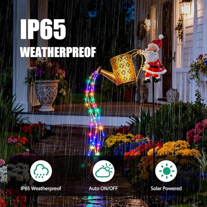 Christmas Solar Kettle Light, 2026 New Garden Lawn Decorative Light, Outdoor Hanging Solar Powered Santa Claus Watering Can with LED for Lawn Decorations (Colorful)