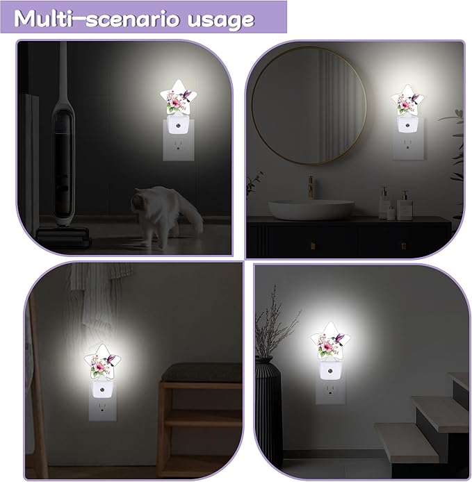 Night Light,Hummingbird Night Lights Plug into Wall Pink Flower Decorations for Bedroom Bathroom,Dusk to Dawn Sensor Kitchen Hallway Stairs Energy Efficient Desk Lamp