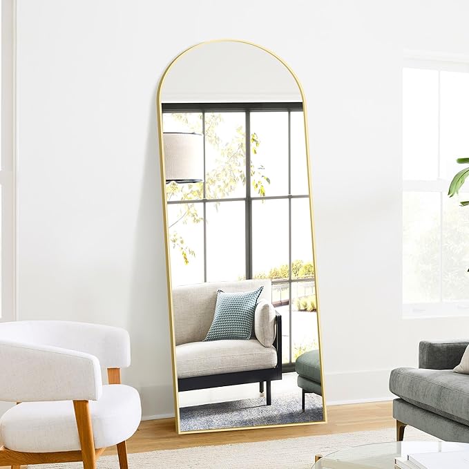 Full Length Arched Mirror, 70"x24" Standing Floor Full Body Mirror for Wall with Aluminum Alloy Frame for Bedroom, Living Room, Dressing Room(Gold)