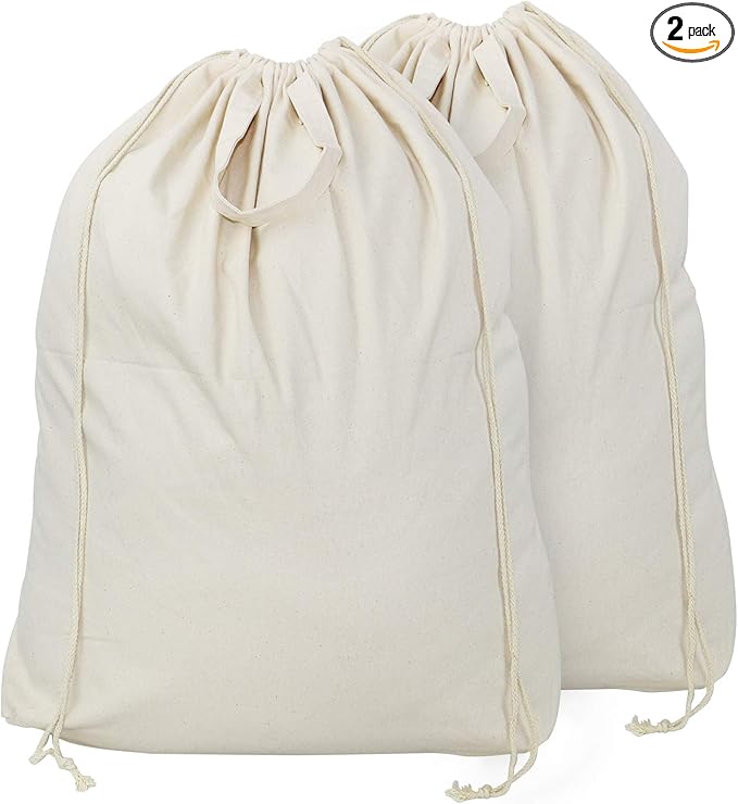 2 Pcs Canvas Laundry Bags with Carrying Handles & Drawstring Closure,