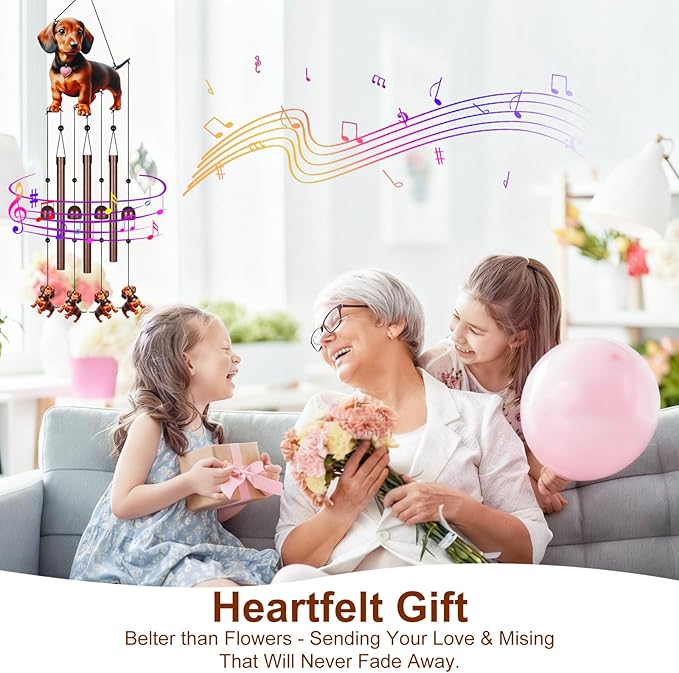Metal Colorful Dachshund Wind Chimes for Outside to Create a Zen Atmosphere Suitable for Outdoor Garden Patio Home Decor,Melodious Melodic Tones Suitable as A Birthday for Women Mom