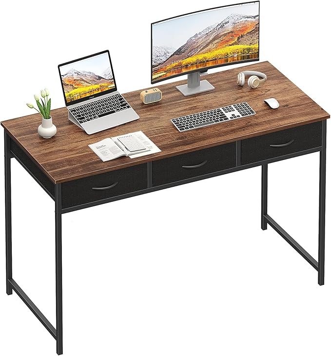WOHOMO Computer Desk with 3 Drawers, 47.2 Inch Bedroom Desk with Storage, Home Office Desk for Room Spaces, Modern Work Writing Study Tables, Rustic