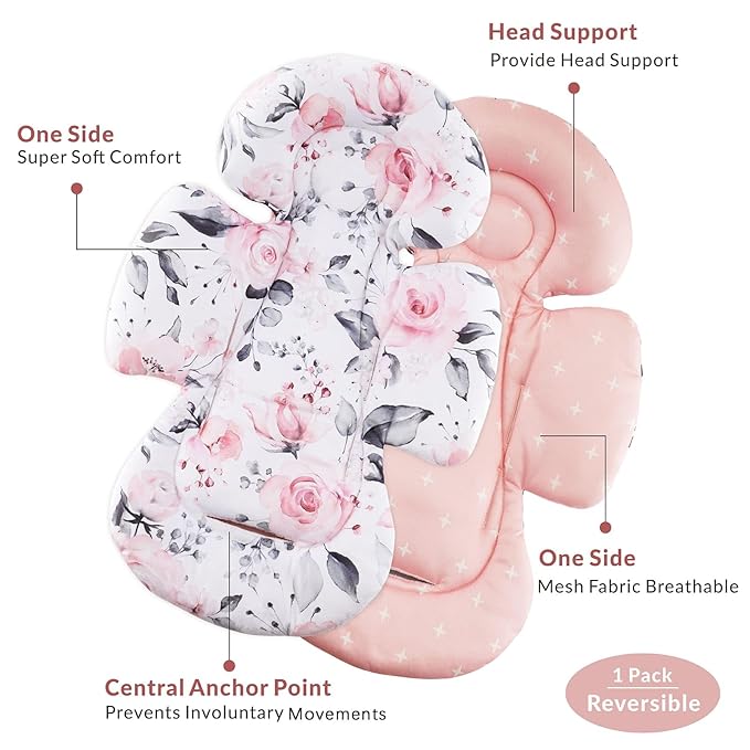 Generic Infant Car Seat Insert Compatible with Mamaroo Swing & Graco Swing and Infant Car Seat, Newborn Insert Baby Head Body Support, Reversible Design, Breathable Soft Fabric, 1Pcs - Pink Floral