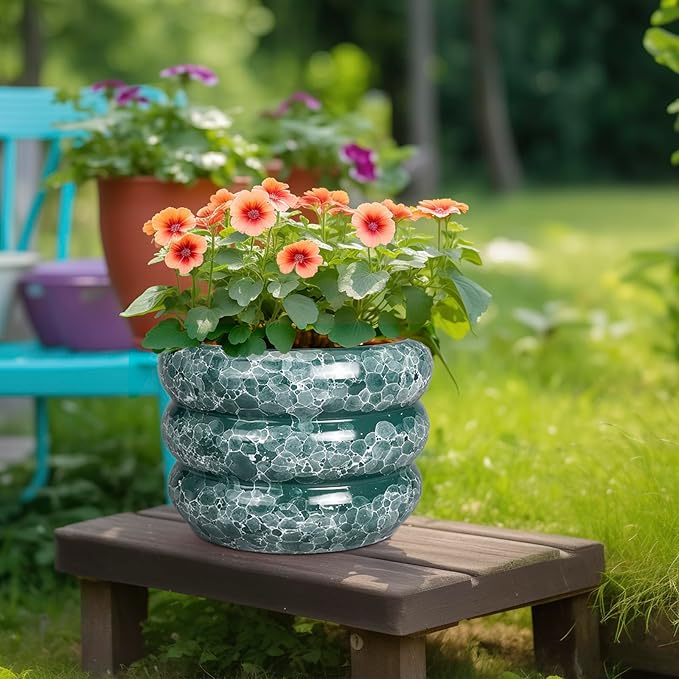 SQOWL Ceramic Planter for Indoor Plants - 10 Inch Plant Pot Indoor with Drainage Hole Large Pot for Plants Outdoor Flower Pot for Patio Decorations Outdoor Green