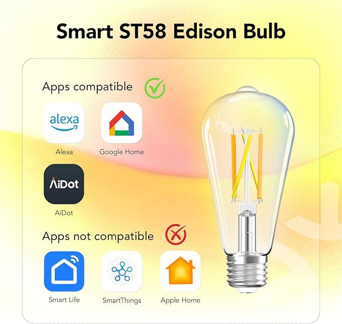 OREiN Smart Edison Light Bulbs with Smart Button, WiFi ST19(58) Vintage Light Bulbs E26 Base, 800lm Dimmable 2700K-6500K Tunable White, Smart Filament Bulb That Work with Alexa, 60W Equivalent, 4Pack