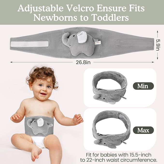 Baby Colic and Gas Relief, Heated Tummy Wrap for Newborns Belly Relief by Soothing Warmth, Baby Heating Pad Swaddling Belt Relief & Soothe Gas, Colic and Upset Stomach for Newborn to Toddler(Elephant)