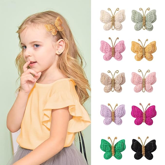 2 Pcs Butterfly Hair Bow Girl, Kid's Cute Hair Clips Barrettes Accessories for Infants Toddlers Baby Kids Fine Hair (Yellow)