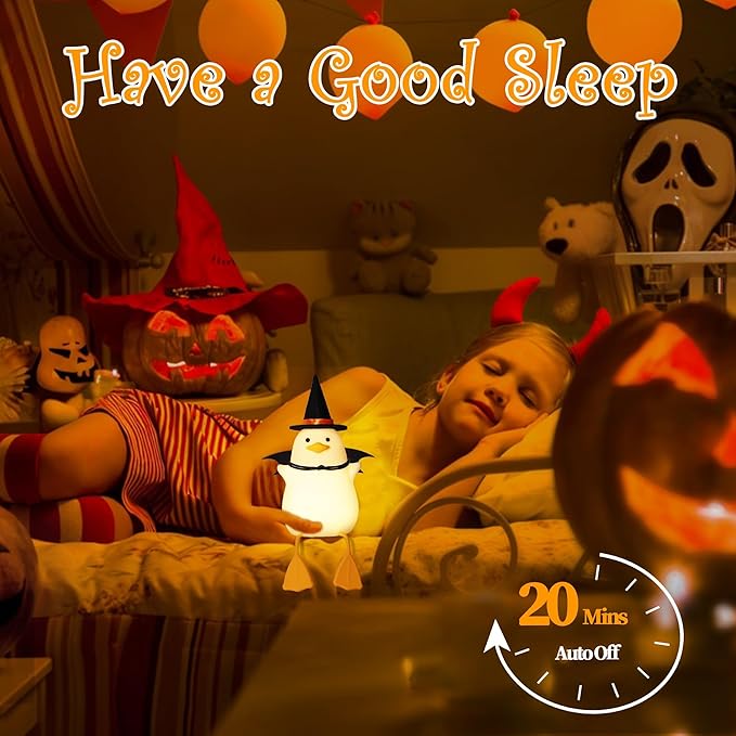 Attivolife Duck Night Light for Kids, LED Bedside Table Silicone Lamp, Timer Dimmable Animal Magician Touch Control Nursery Portable, Halloween Birthday Gift for Boy Girl (Bat Wing)