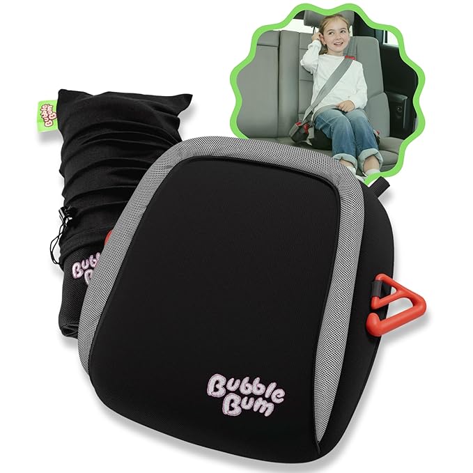 BubbleBum Inflatable Booster Car Seat – Foldable, Lightweight, Backless Travel Booster Seat for Kids, Portable Carseat for Toddler, Fits 3 Across, Compact for Uber - Ages 4-11 Year Old, - Black