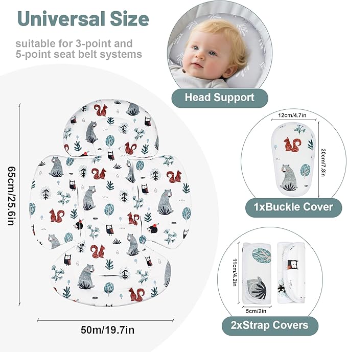 KAKIBLIN Infant Car Seat Insert, Breathable Reversible Car Seat Head Support for Infant, Newborn Car Seat Insert for Girls Boys, Fits for Stroller, Baby Swing, Bassinets, Pushchair (Gray)