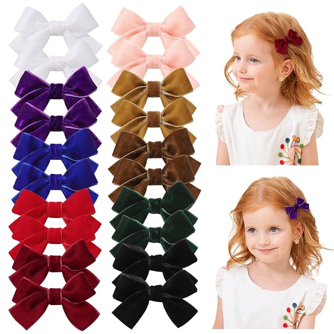 jollybows 20pcs 2inch Velvet Baby Hair Clips Handmade Christmas Hair Bows for Girls Alligator Clips Hair Accessories for Infants Toddlers Kids Teens