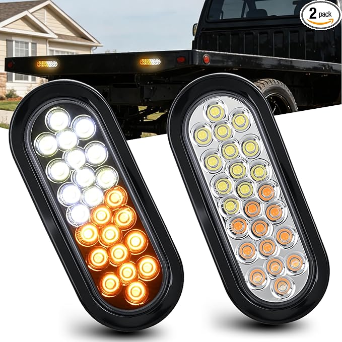 Nilight Strobe Light 2PCS 6Inch Oval 24 LED Amber White Recessed Rubber Grommet Marker Clearance Road Flare Emergency Warning Lights IP67 Waterproof for Trailer Truck Pickup Camper RV Boat