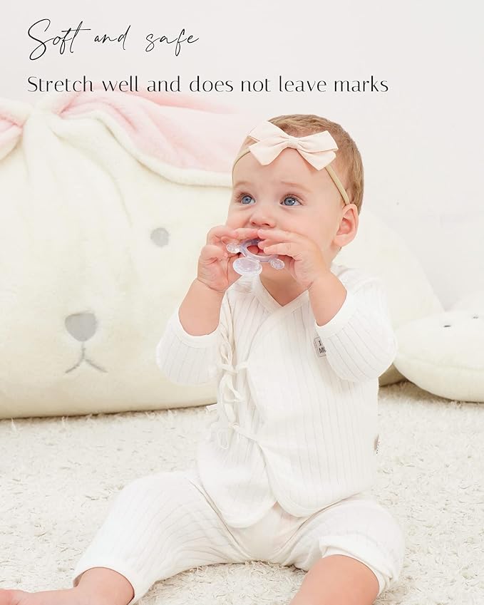 jollybows 40pcs Baby Girls Nylon Hair Bows Headbands Linen Hair Bands Elastic Hair Accessories for Kids Infants Newborn (4-40 PCS Solid Linen)